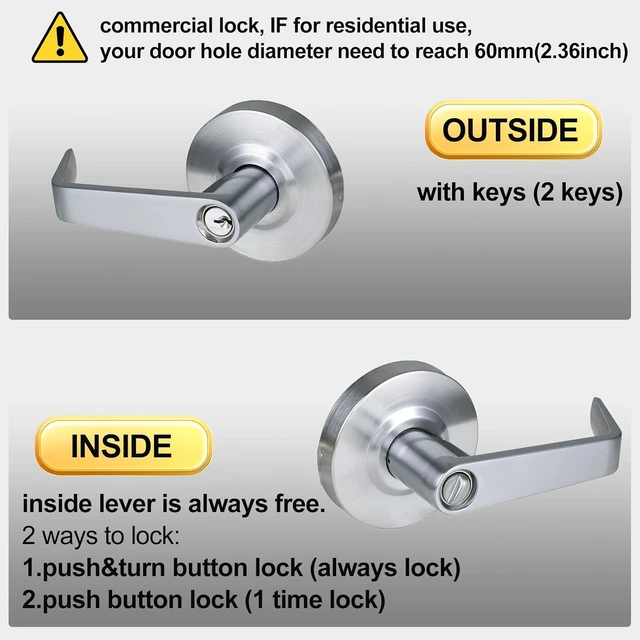 Alt view image 5 of 7 - Heavy Duty Grade 2 Keyed Entry Commercial Lever Door Lock for Office