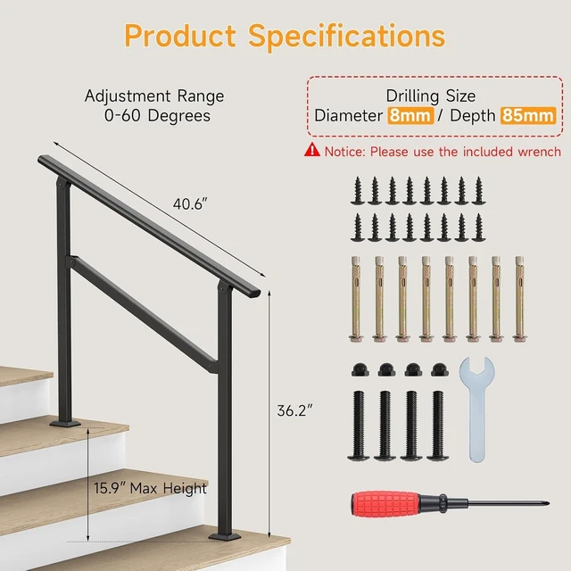Alt view image 2 of 7 - Wrought Iron Hand Rails for 2-5 Outdoor Steps
