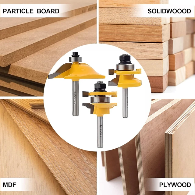 Alt view image 7 of 7 - 1/4" Shank Raised Panel Cabinet Door Making Bits, 3 PCS