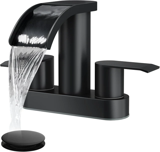 Main image of 4'' Centerset Waterfall Bathroom Sink Faucet, Matte Black