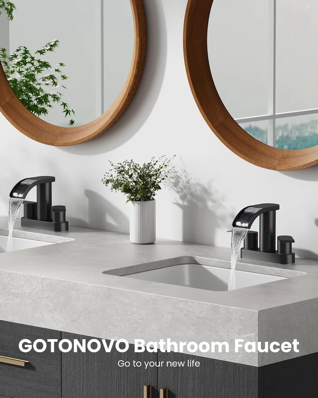Alt view image 2 of 7 - 4'' Centerset Waterfall Bathroom Sink Faucet, Matte Black