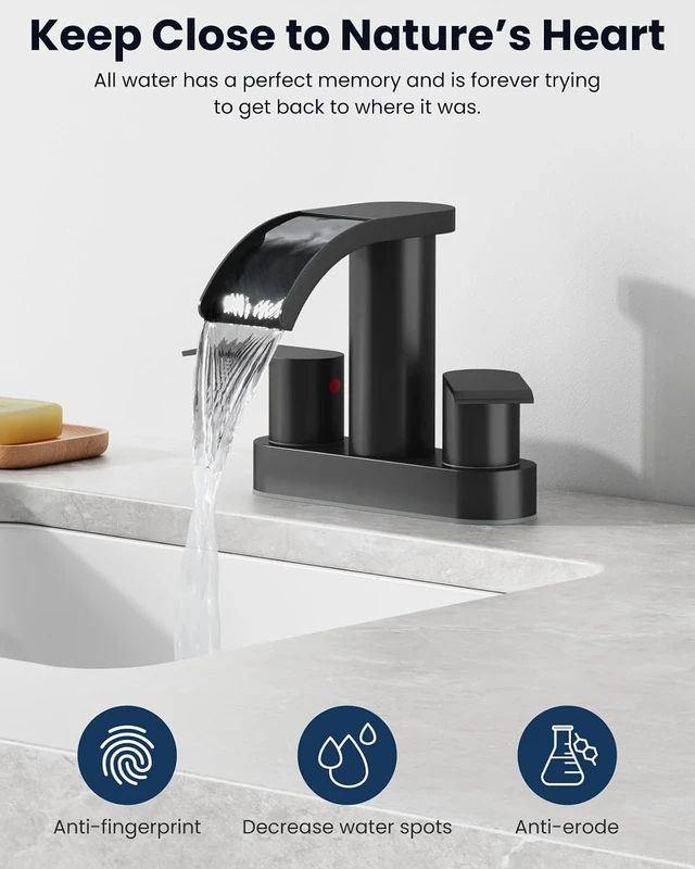 Alt view image 3 of 7 - 4'' Centerset Waterfall Bathroom Sink Faucet, Matte Black