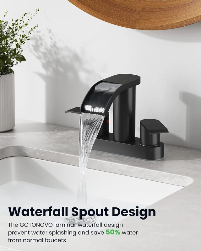 Alt view image 4 of 7 - 4'' Centerset Waterfall Bathroom Sink Faucet, Matte Black