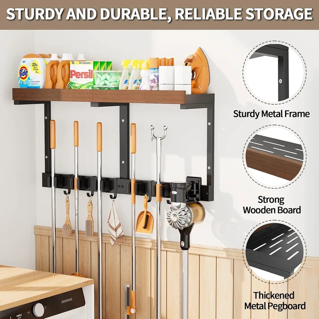 Alt view image 3 of 7 - Wall Mount Broom & Mop Organizer Hanger