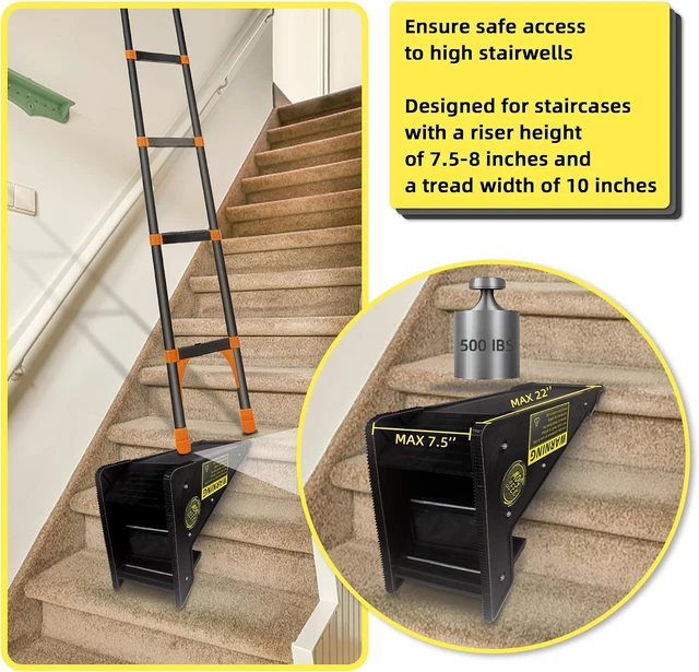 Alt view image 2 of 7 - Ladder Leveler & Pitch Hopper Stabilizer for Stairs & Extension Ladders, Conquers Uneven Ground (Regular Black)
