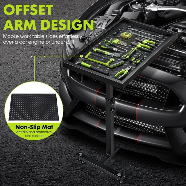 Alt view image 2 of 7 - Adjustable Rolling Mechanic Tool Tray Work Table (Black)