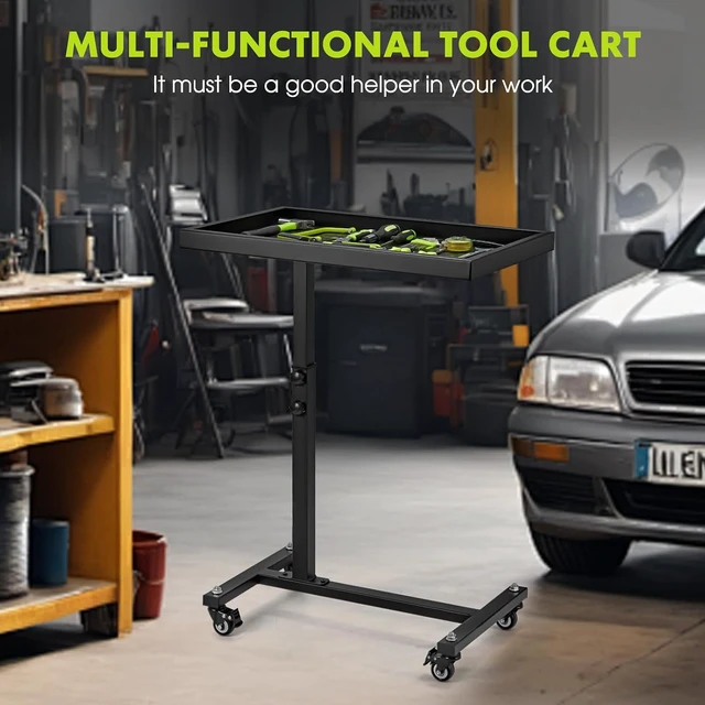 Alt view image 6 of 7 - Adjustable Rolling Mechanic Tool Tray Work Table (Black)
