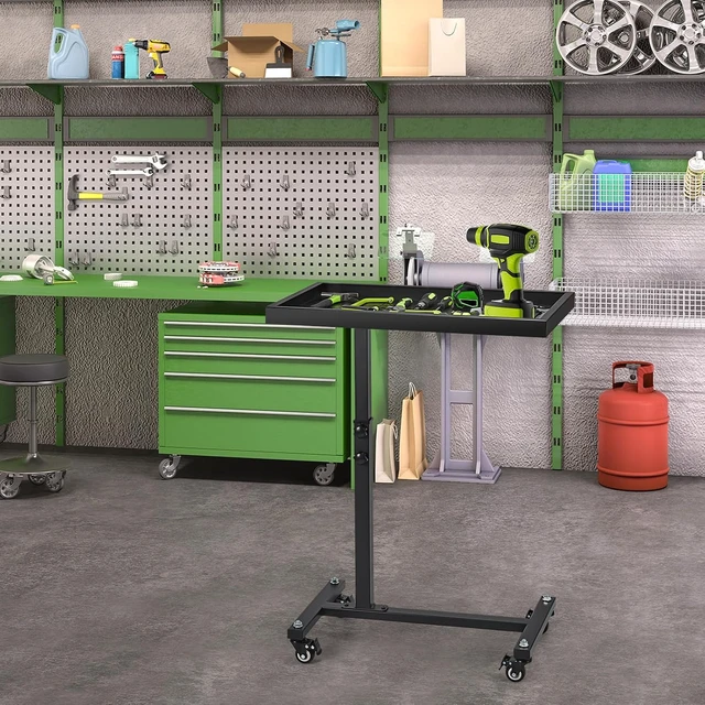 Alt view image 7 of 7 - Adjustable Rolling Mechanic Tool Tray Work Table (Black)