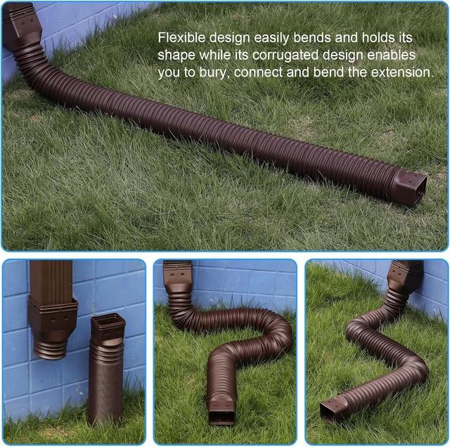 Alt view image 4 of 6 - 4" Diameter Flexible Gutter Downspout Extension, Extendable 3.4ft to 16.5ft for Rainwater Drainage (1-Pack, Brown)