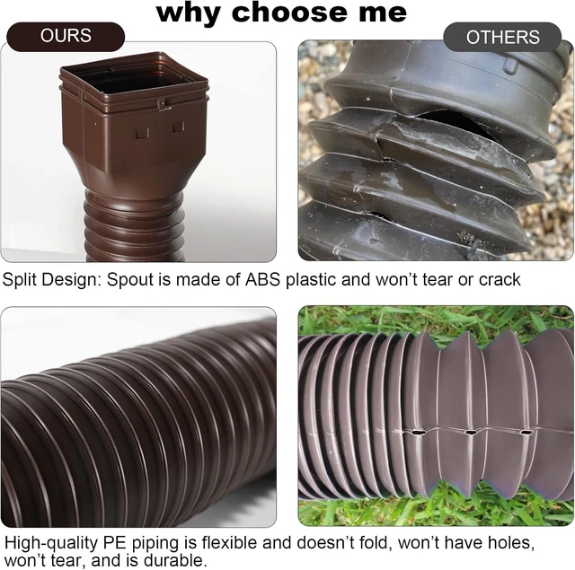Alt view image 2 of 6 - 4" Diameter Flexible Gutter Downspout Extension, Extendable 3.4ft to 16.5ft for Rainwater Drainage (1-Pack, Brown)