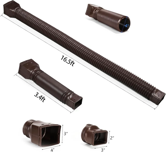 Alt view image 6 of 6 - 4" Diameter Flexible Gutter Downspout Extension, Extendable 3.4ft to 16.5ft for Rainwater Drainage (1-Pack, Brown)
