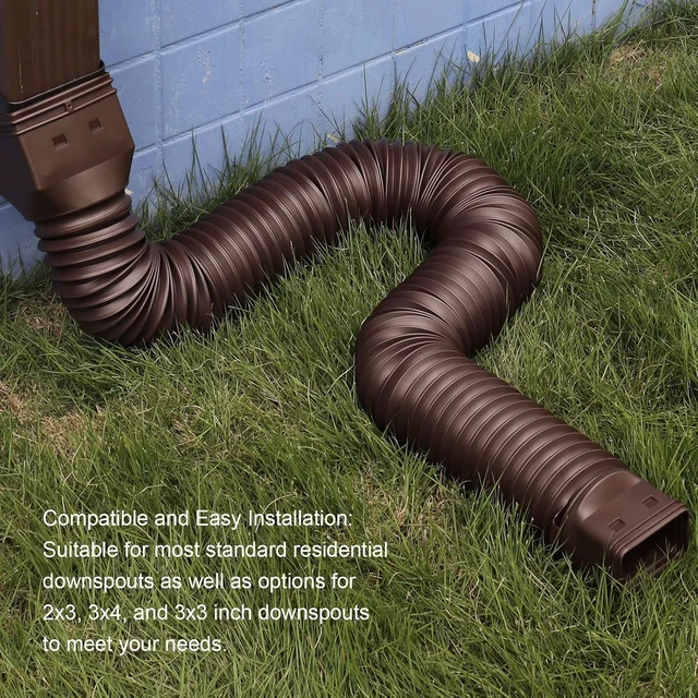 Alt view image 5 of 6 - 4" Diameter Flexible Gutter Downspout Extension, Extendable 3.4ft to 16.5ft for Rainwater Drainage (1-Pack, Brown)