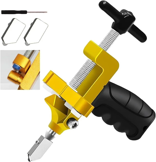 Main image of 2-in-1 Glass Cutting Tool Kit, Tungsten Cutter & Breaking Pliers for Ceramic, Mirror & Tile with 2 Bonus Blades & Screwdriver