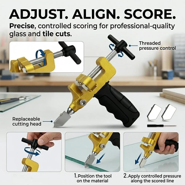 Alt view image 6 of 7 - 2-in-1 Glass Cutting Tool Kit, Tungsten Cutter & Breaking Pliers for Ceramic, Mirror & Tile with 2 Bonus Blades & Screwdriver