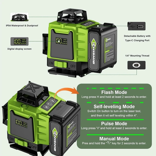 Alt view image 4 of 7 - WEIDDW 360° Green Cross Line Self-Leveling Laser Level