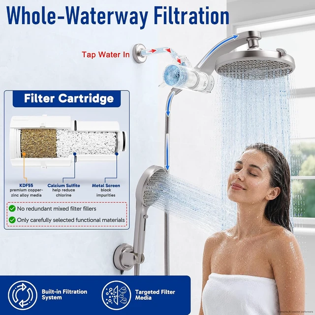 Alt view image 3 of 7 - Nickel Filtered Shower Head with Handheld, Multi-Pattern Spray