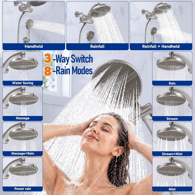 Alt view image 4 of 7 - Nickel Filtered Shower Head with Handheld, Multi-Pattern Spray