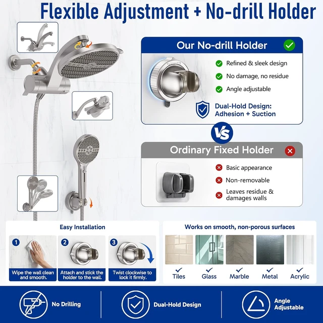 Alt view image 7 of 7 - Nickel Filtered Shower Head with Handheld, Multi-Pattern Spray