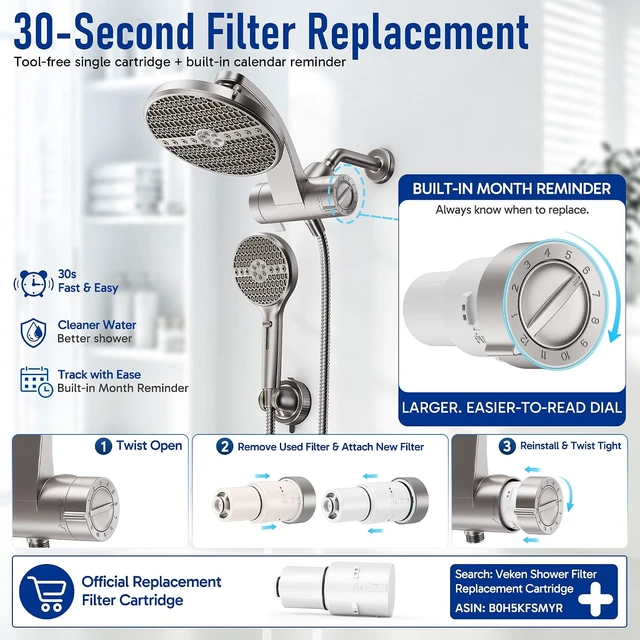 Alt view image 6 of 7 - Nickel Filtered Shower Head with Handheld, Multi-Pattern Spray