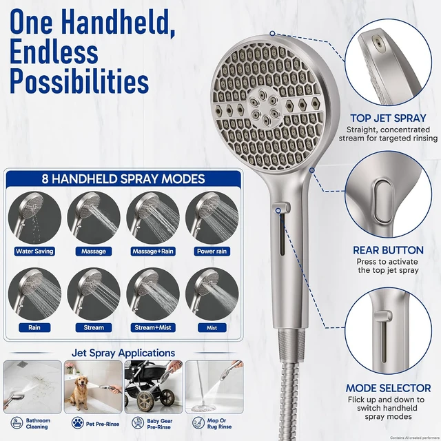 Alt view image 5 of 7 - Nickel Filtered Shower Head with Handheld, Multi-Pattern Spray