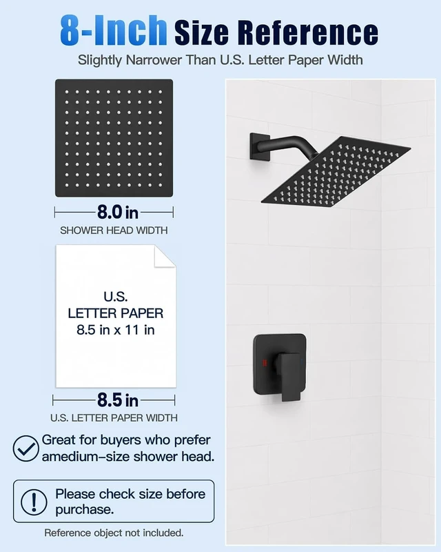 Alt view image 3 of 7 - 8 Inch Square Rain Shower Faucet Set with Valve (Matte Black)