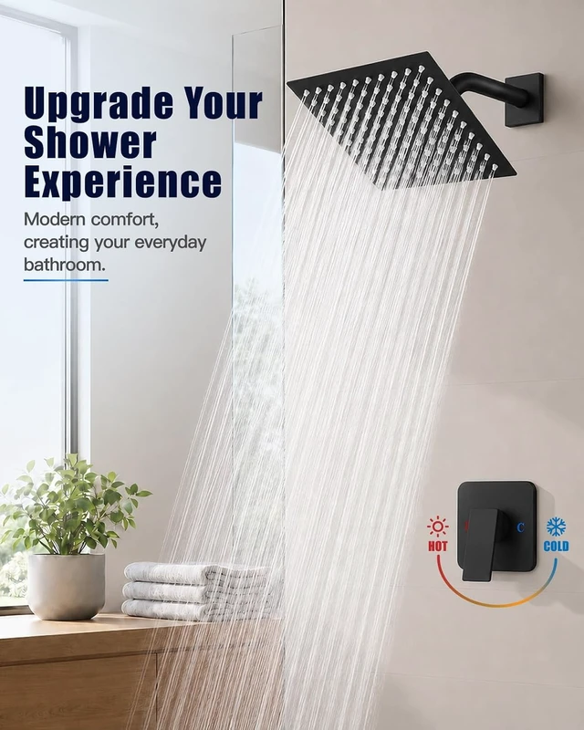 Alt view image 4 of 7 - 8 Inch Square Rain Shower Faucet Set with Valve (Matte Black)
