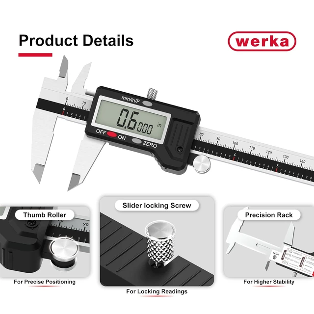 Alt view image 2 of 7 - 0-6 Inch Digital Caliper, Stainless Steel Measuring Tool