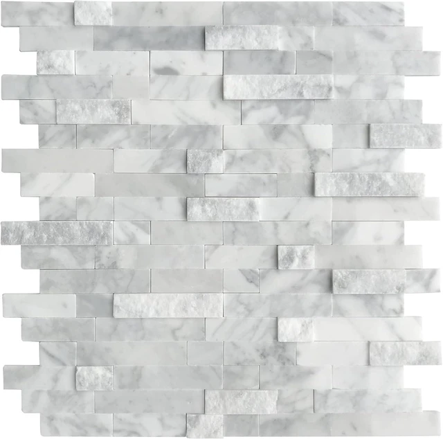 Main image of 5-Sheet Peel and Stick 3D Natural Stone Mosaic Tiles, 11.5" x 10.7" for Kitchen, Bathroom & Fireplace, Mixed Gray