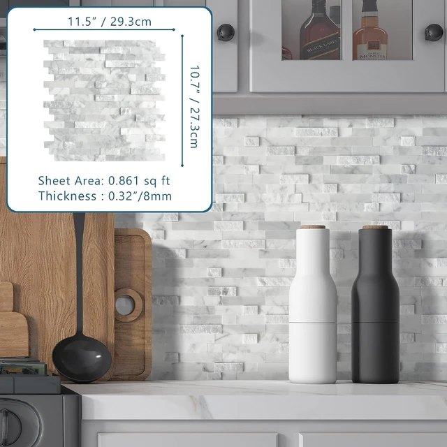 Alt view image 2 of 7 - 5-Sheet Peel and Stick 3D Natural Stone Mosaic Tiles, 11.5" x 10.7" for Kitchen, Bathroom & Fireplace, Mixed Gray