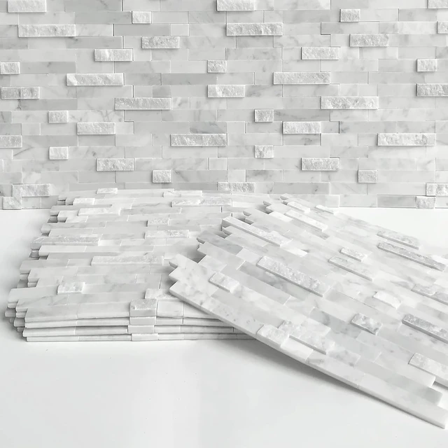Alt view image 3 of 7 - 5-Sheet Peel and Stick 3D Natural Stone Mosaic Tiles, 11.5" x 10.7" for Kitchen, Bathroom & Fireplace, Mixed Gray