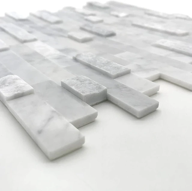 Alt view image 4 of 7 - 5-Sheet Peel and Stick 3D Natural Stone Mosaic Tiles, 11.5" x 10.7" for Kitchen, Bathroom & Fireplace, Mixed Gray