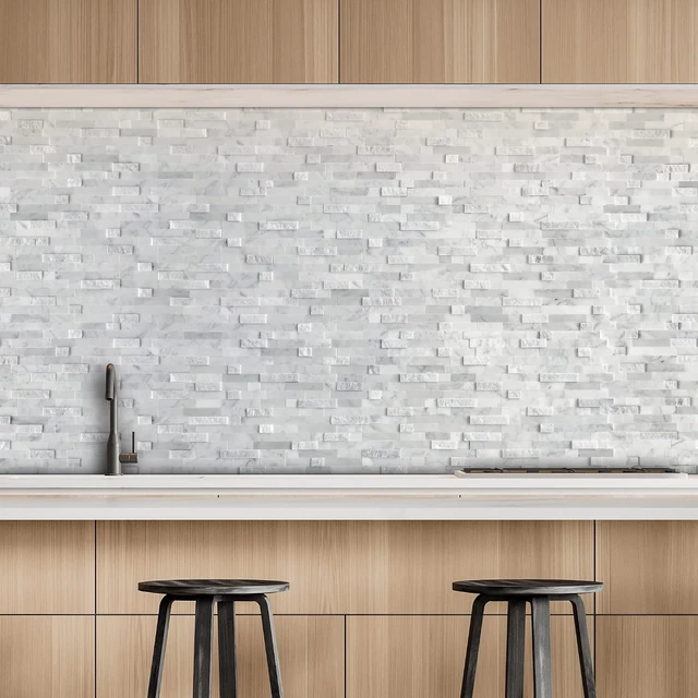 Alt view image 6 of 7 - 5-Sheet Peel and Stick 3D Natural Stone Mosaic Tiles, 11.5" x 10.7" for Kitchen, Bathroom & Fireplace, Mixed Gray