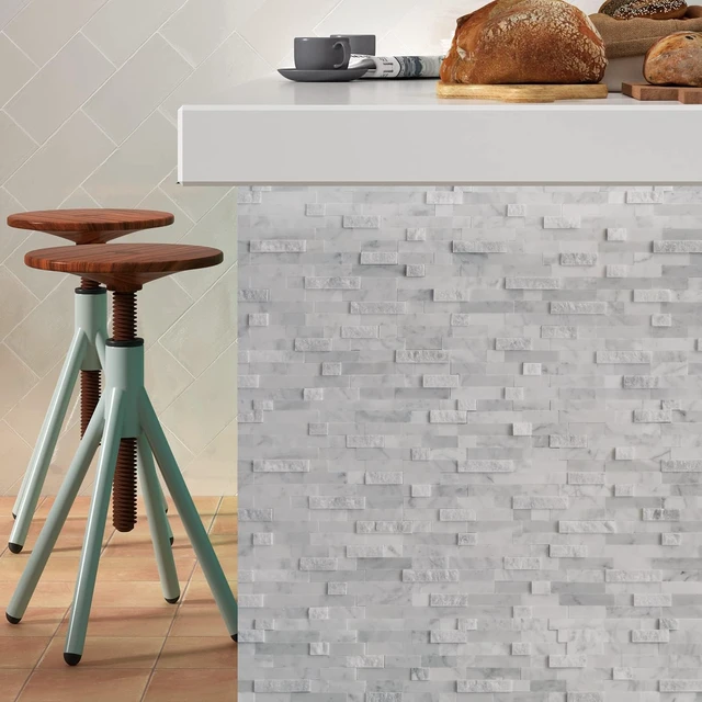 Alt view image 7 of 7 - 5-Sheet Peel and Stick 3D Natural Stone Mosaic Tiles, 11.5" x 10.7" for Kitchen, Bathroom & Fireplace, Mixed Gray