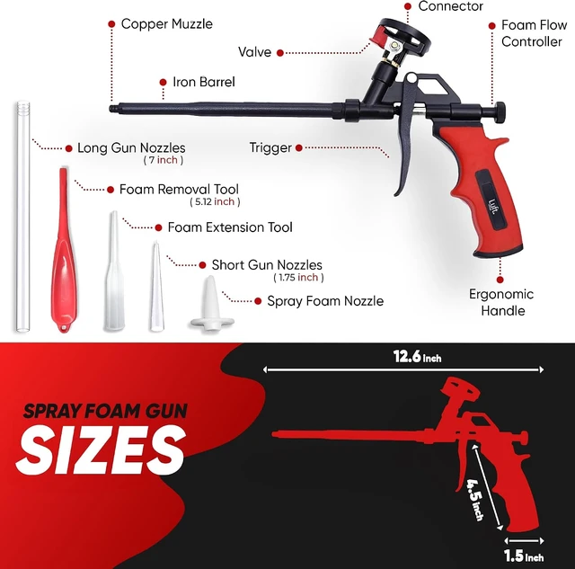 Alt view image 3 of 7 - Professional Expanding Foam Spray Gun, 2 Insulation Guns + 18 Extenders