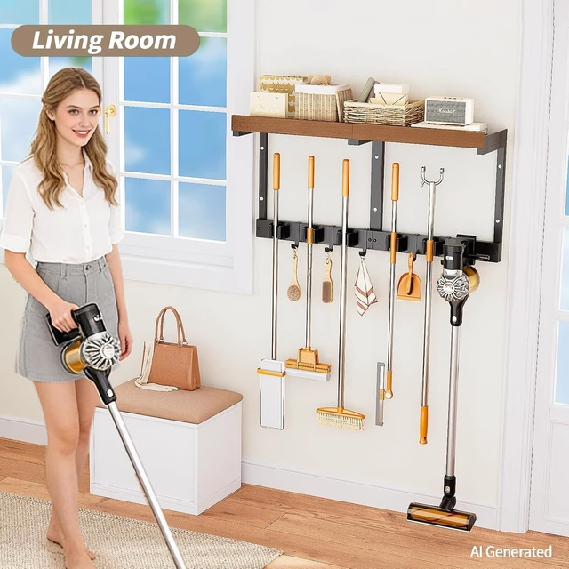Alt view image 7 of 7 - Wall Mount Broom & Mop Organizer Hanger