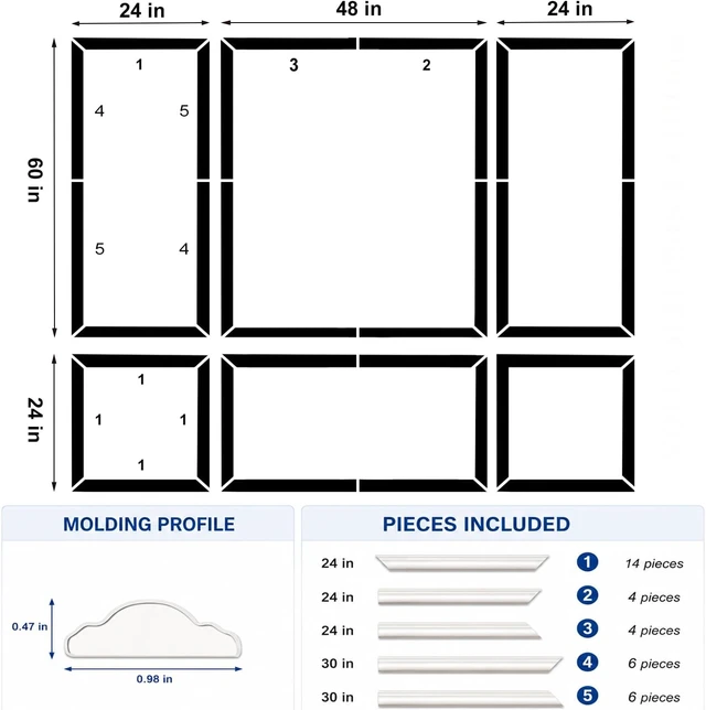 Alt view image 2 of 7 - 3-Set Peel and Stick Wall Molding Kit, Pre-Cut 24x60in Wainscoting Panels