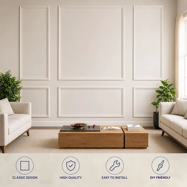 Alt view image 5 of 7 - 3-Set Peel and Stick Wall Molding Kit, Pre-Cut 24x60in Wainscoting Panels