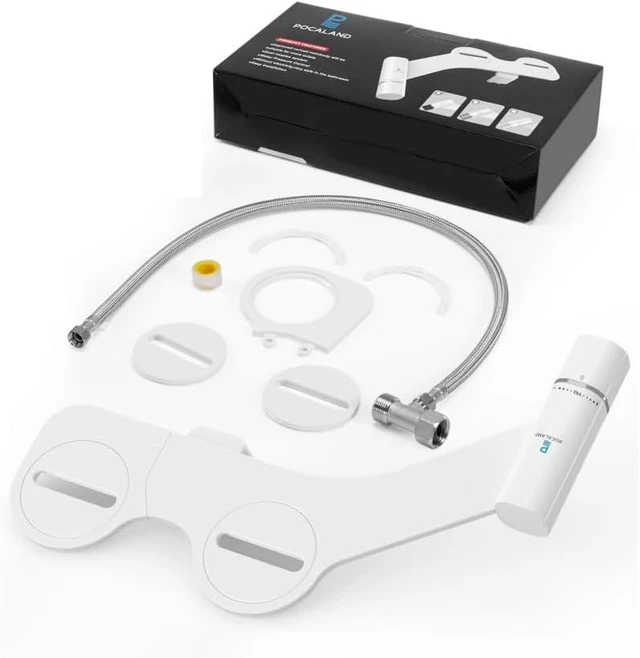 Main image of Ultra-Slim Non-Electric Bidet Attachment with Retractable Dual Nozzles, Posterior & Feminine Wash, Stainless Steel Inlet (White)