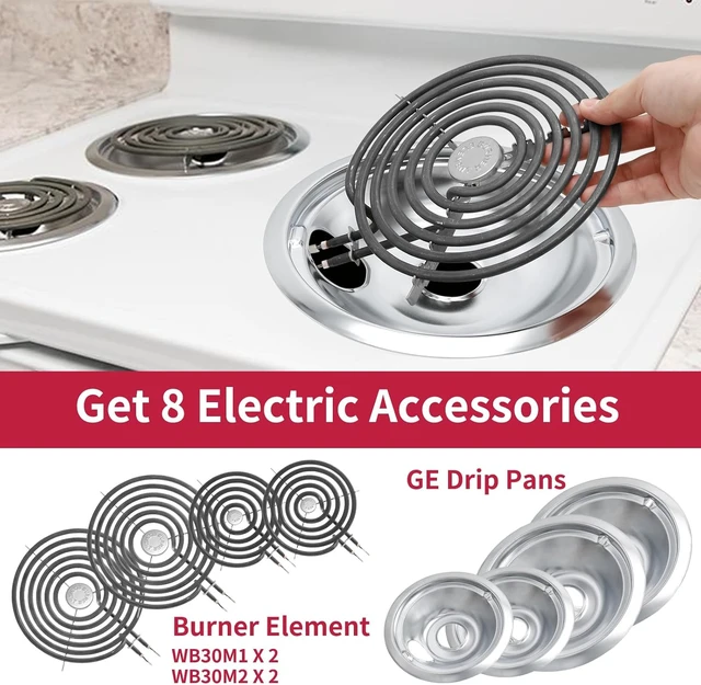 Alt view image 3 of 7 - GE Drip Pans & Stove Burner Element Set, Replacement for WB30M1 & WB30M2 Hotpoint Stove Top