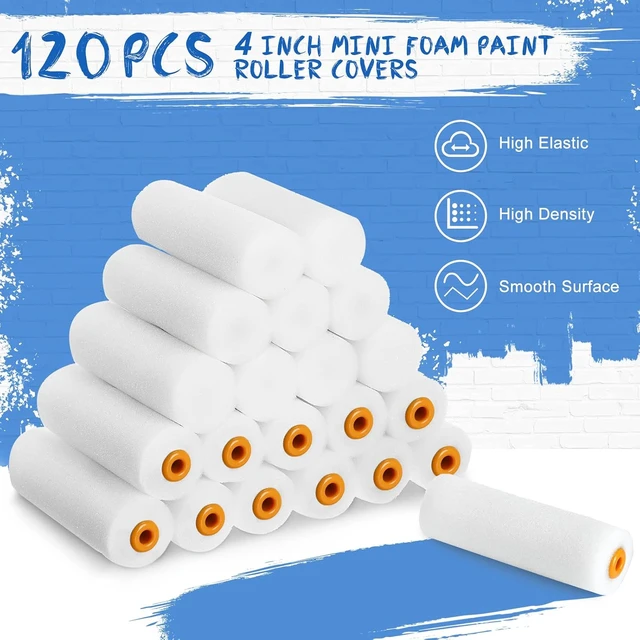 Alt view image 3 of 7 - 120 PCS 4 Inch High Density Foam Paint Roller Refills, Mini