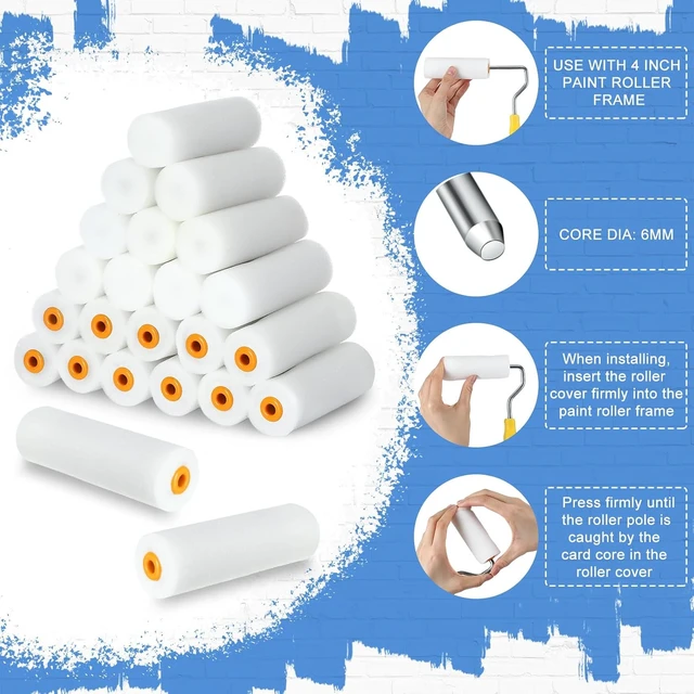 Alt view image 4 of 7 - 120 PCS 4 Inch High Density Foam Paint Roller Refills, Mini