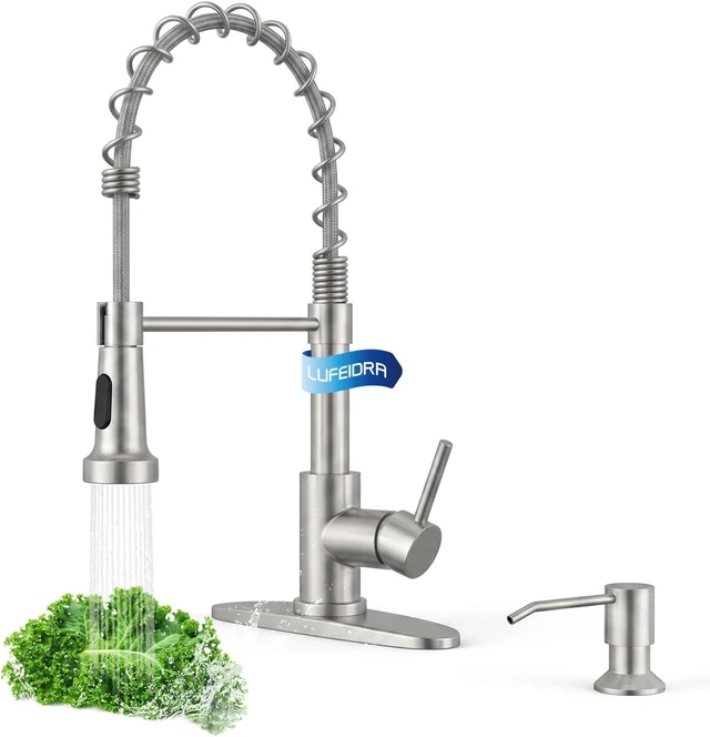 Main image of Brushed Nickel Pull-Down Kitchen Faucet with Soap Dispenser