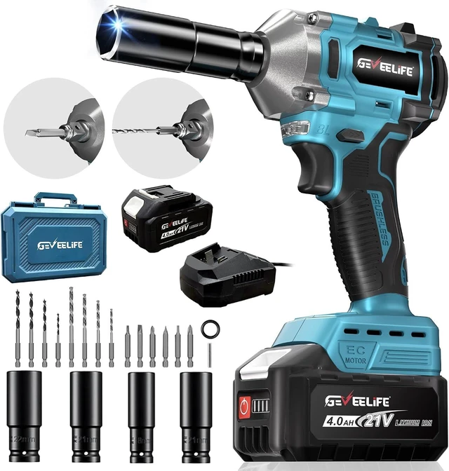 Main image of 450N.m/332Ft-lbs Brushless Impact Wrench, 1/2" Cordless Gun with 4.0Ah Battery & 4 Sockets for Car & DIY