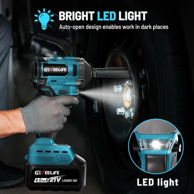 Alt view image 5 of 7 - 450N.m/332Ft-lbs Brushless Impact Wrench, 1/2" Cordless Gun with 4.0Ah Battery & 4 Sockets for Car & DIY