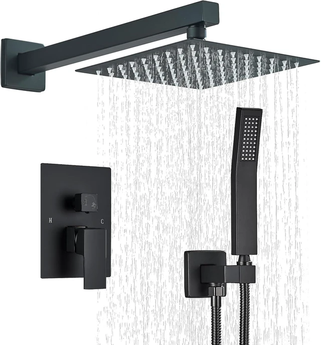 Main image of 8 Inch Matte Black Shower Faucet Set with Handheld