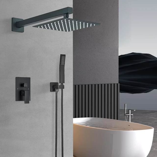 Alt view image 3 of 7 - 8 Inch Matte Black Shower Faucet Set with Handheld