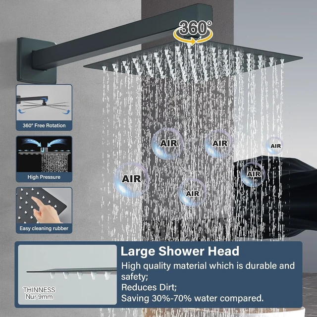 Alt view image 4 of 7 - 8 Inch Matte Black Shower Faucet Set with Handheld
