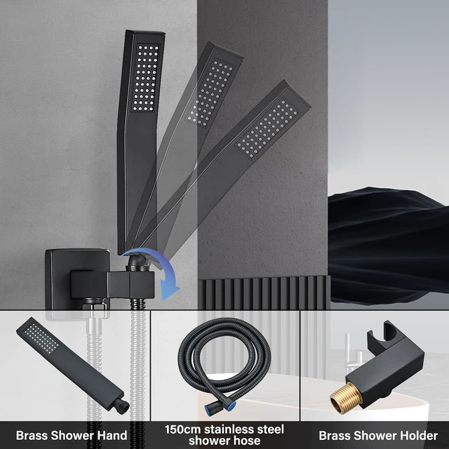 Alt view image 6 of 7 - 8 Inch Matte Black Shower Faucet Set with Handheld