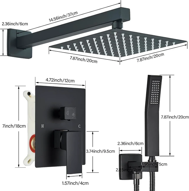 Alt view image 7 of 7 - 8 Inch Matte Black Shower Faucet Set with Handheld