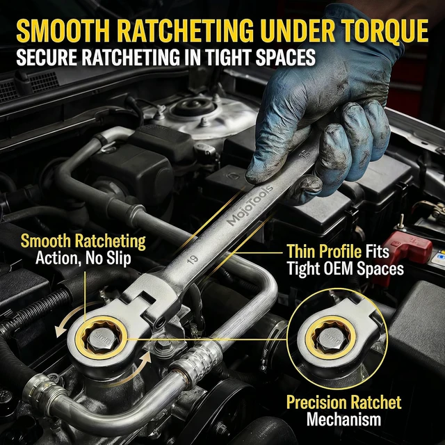 Alt view image 3 of 7 - 8-24mm Flex Head Metric Ratcheting Wrench Set, 23-Piece Cr-V Kit